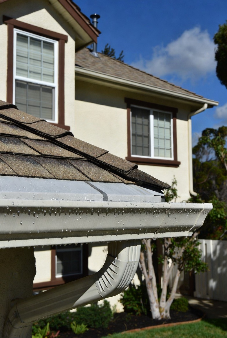 Clean gutters with clear downspout